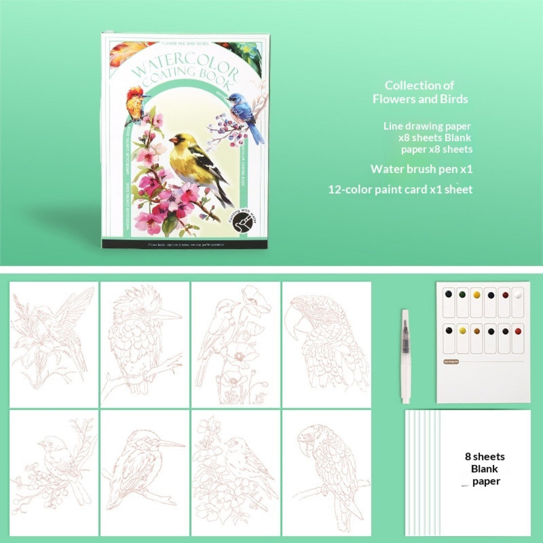 Diseño Flores y pájaros: portada y láminas